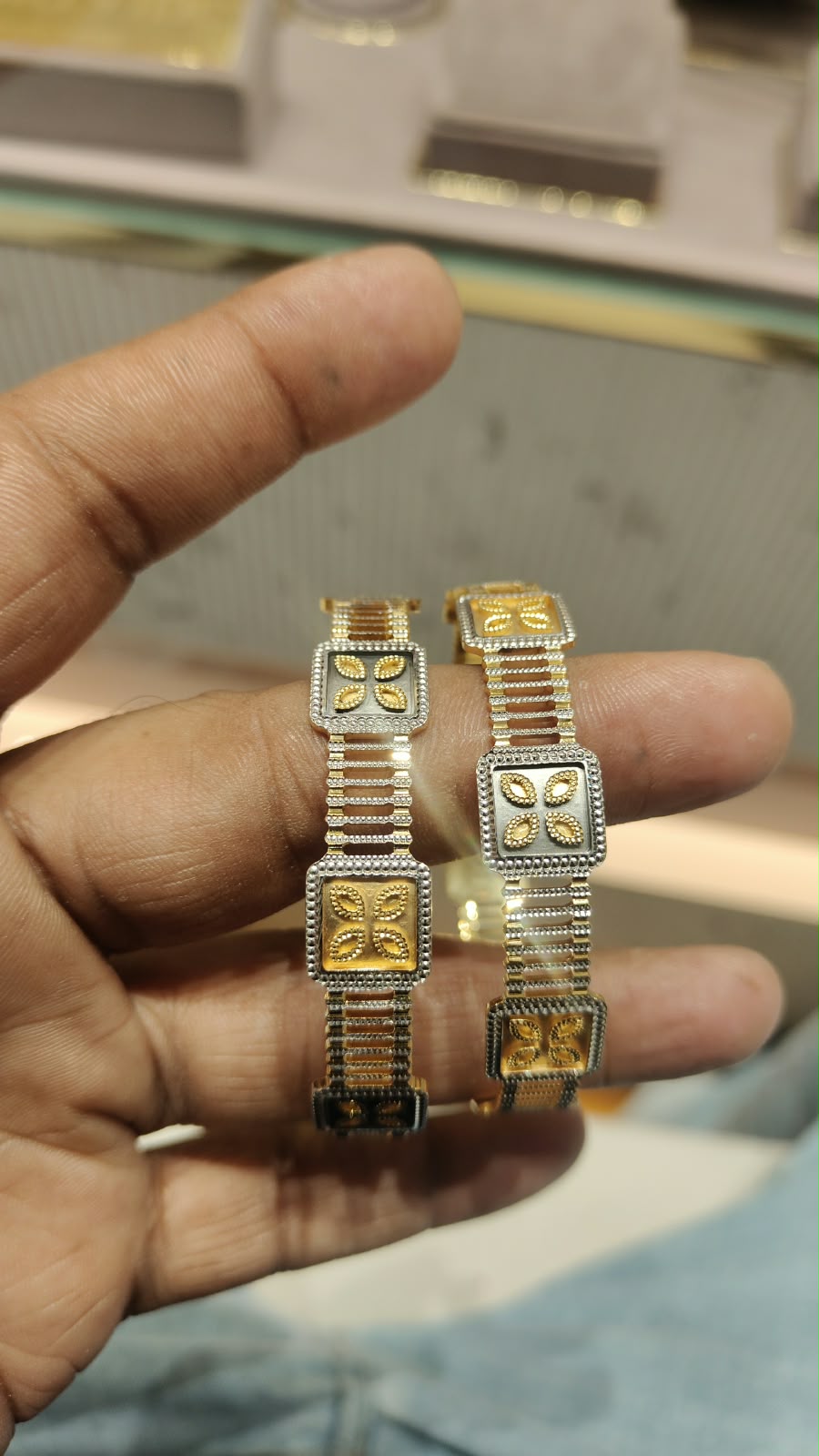 Two-Tone Zircon Bangles — kada in pure 24-carat gold forming by GoldVibe Jewellery